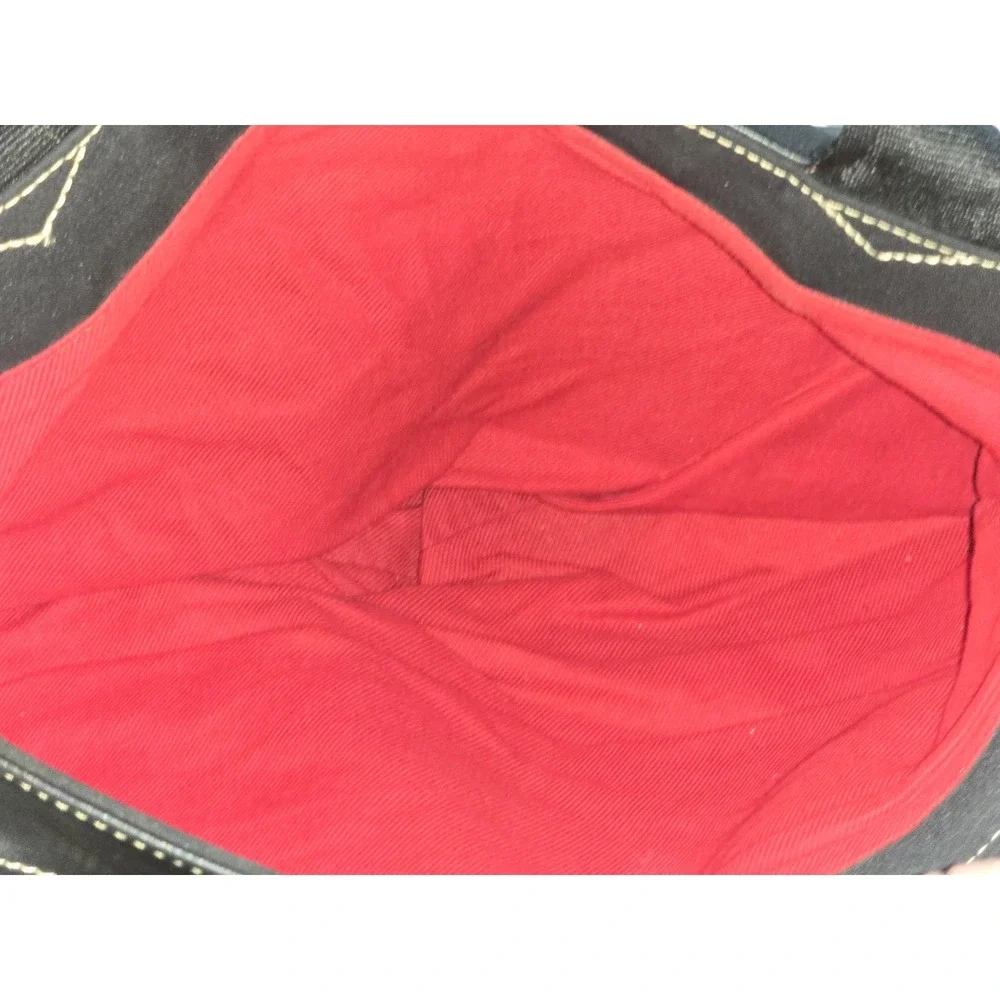 Vintage Liz Claiborne Black Double Strap‎ Red Lining Faux Leather Hand Bag